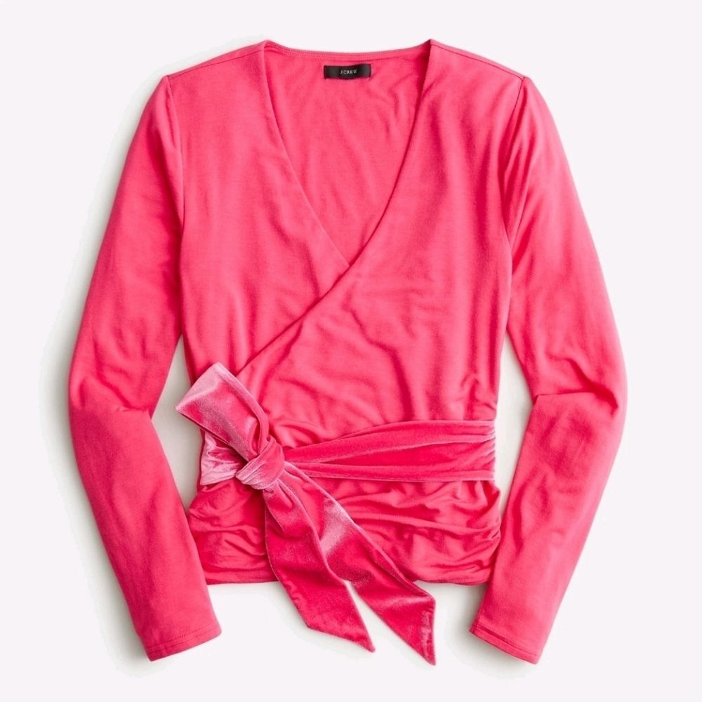 *NWT* J Crew Size M Pink Long Sleeve Wrap Top w Velvet Belt